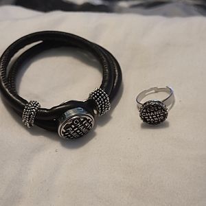 Chanel Black Leather Bracelet and Adjustable Ring